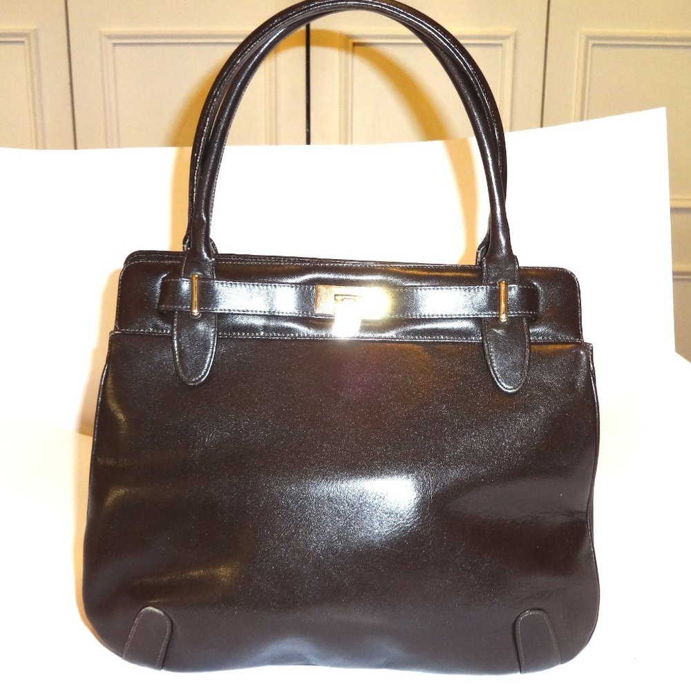 MORRIS MOSKOWITZ-BROWN VINTAGE LEATHER HANDBAG-
